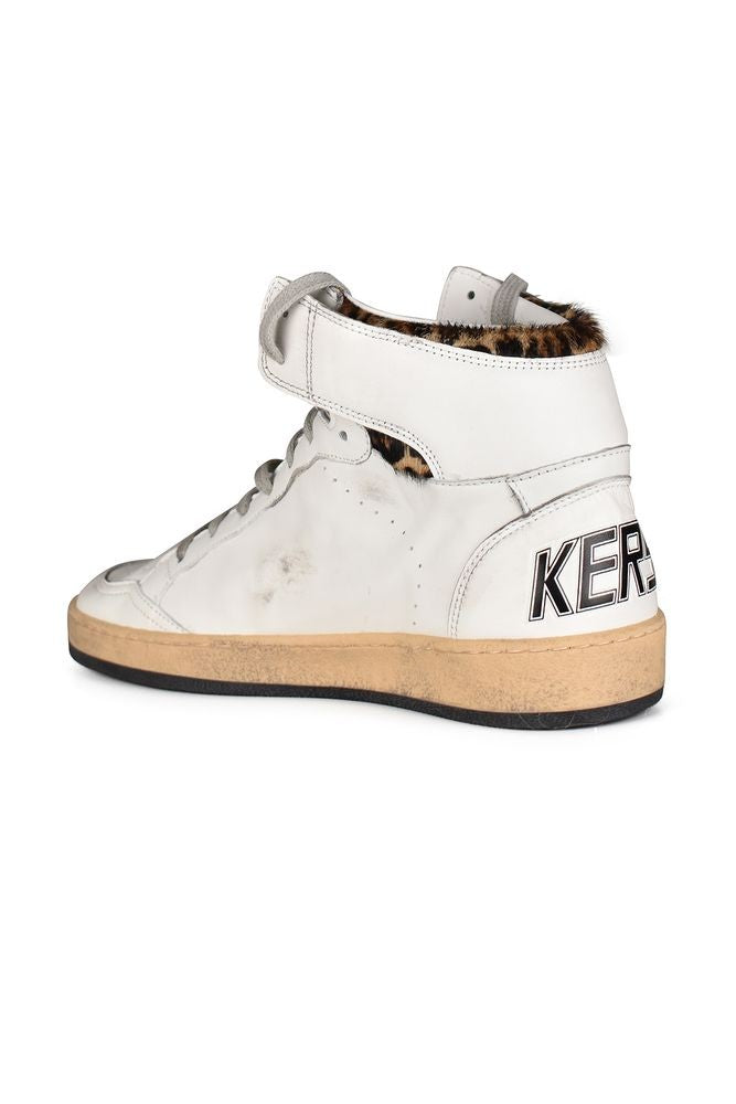 Golden Goose White High-Top Sneakers With Leopard Print Accents