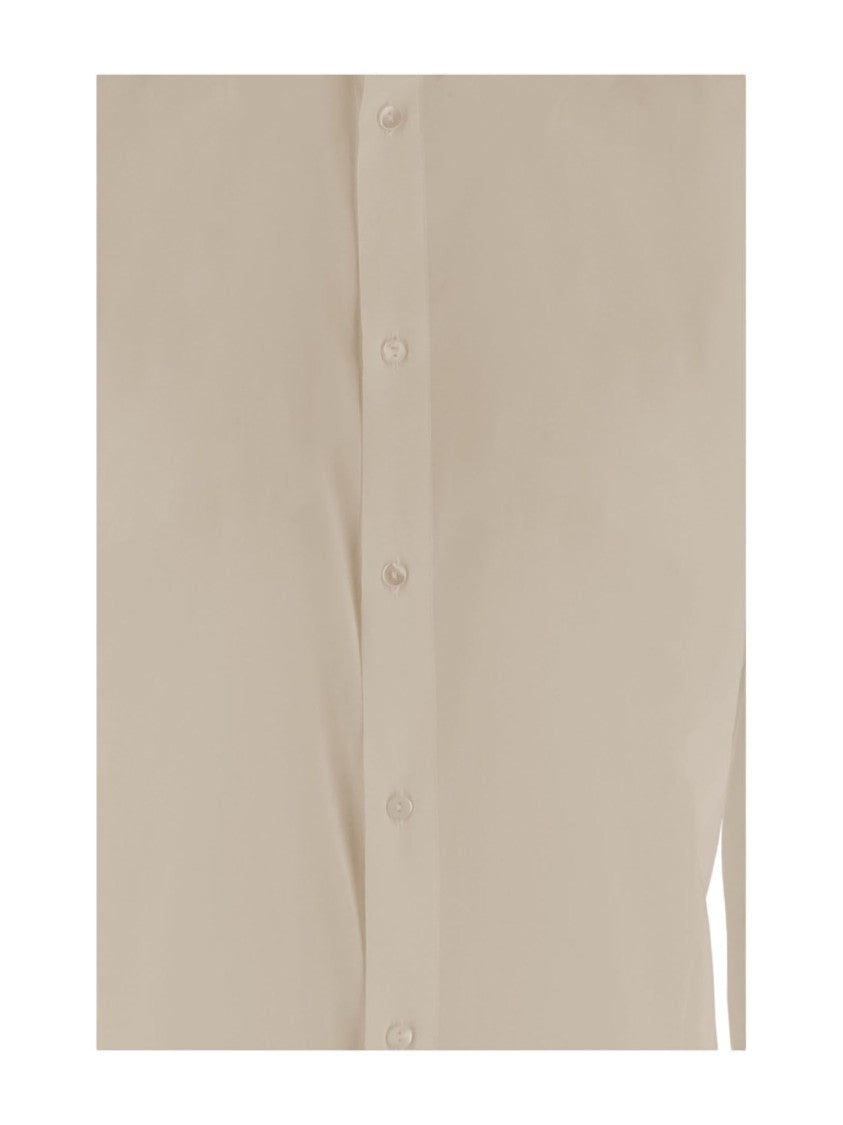 Her Shirt Beige Classic Collar Buttoned Cuffs Stretch Silk Shirt