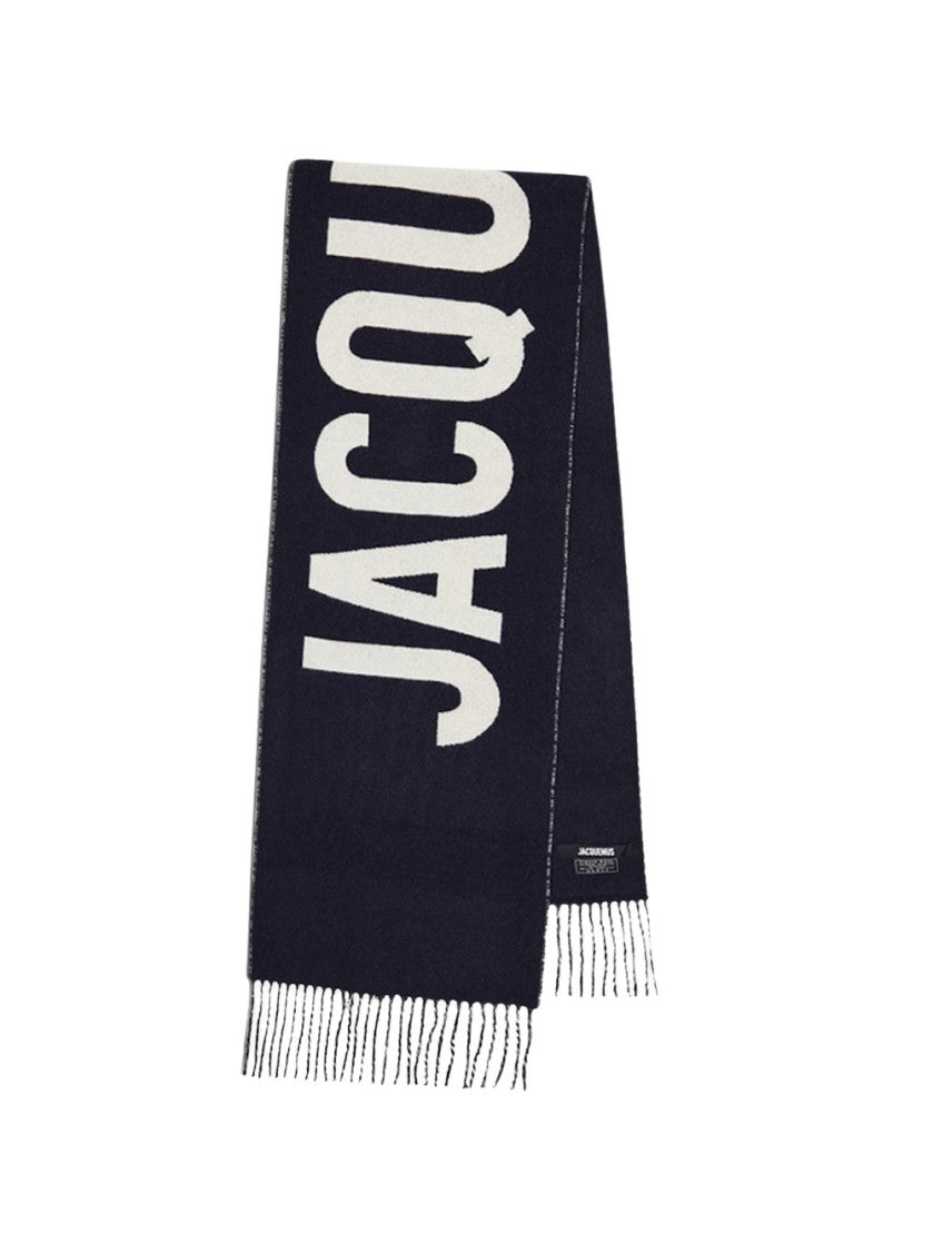 Jacquemus Fringed Logo Scarf Navy