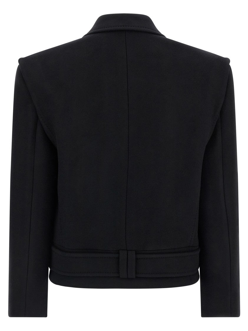 Balmain Short Double-Breasted Wool Blend Coat With Tailored Structure