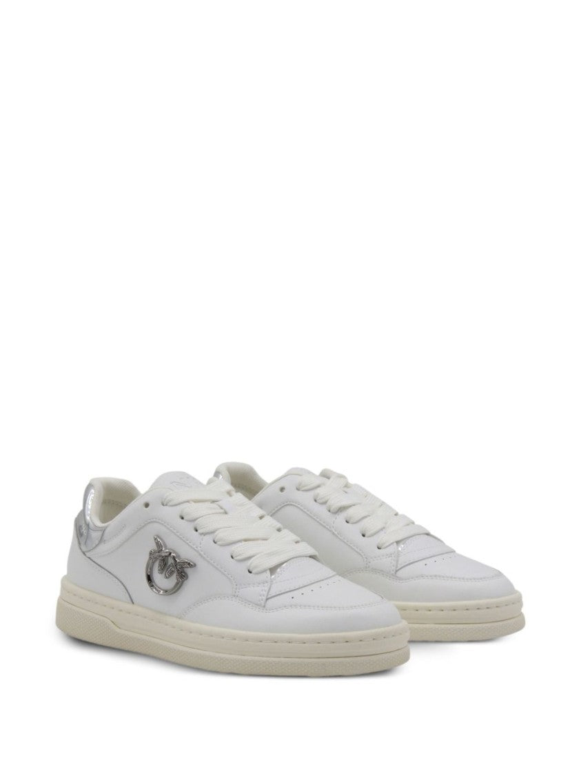 Pinko White Leather Sneakers With Metallic Accents