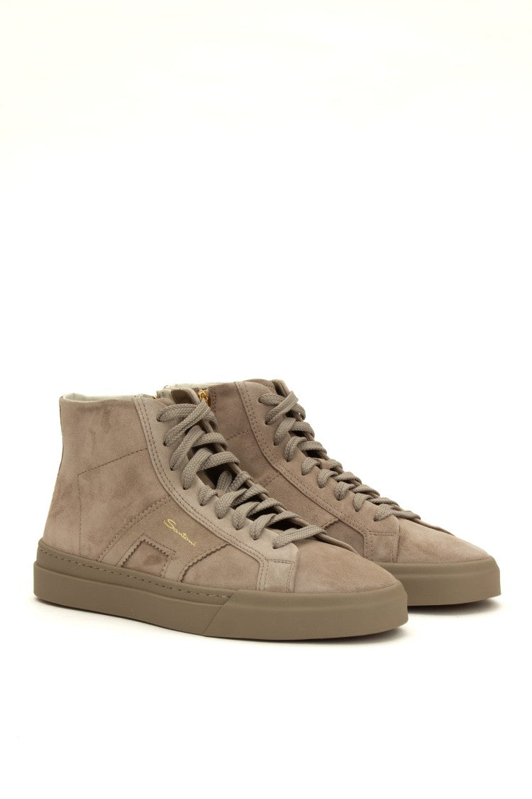 Santoni Mid-Top Suede Double-Buckle Sneakers