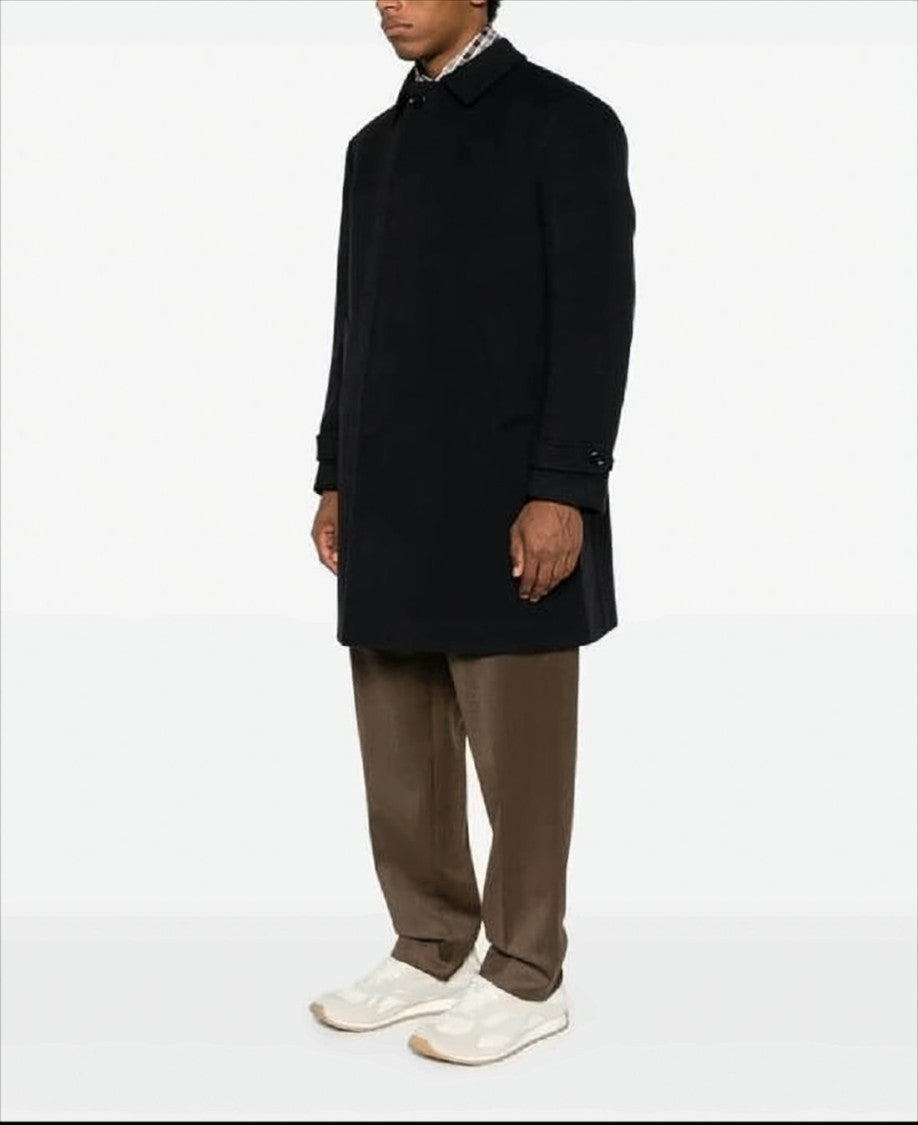 Lardini Minimalist Black Wool Coat With Classic Collar