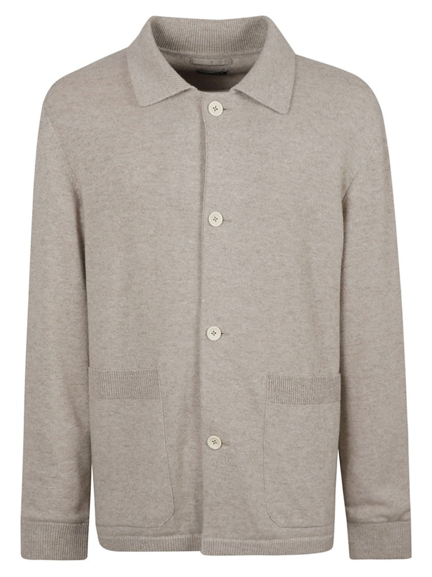Zegna Beige Textured Button-Up Coat With Collared Neckline