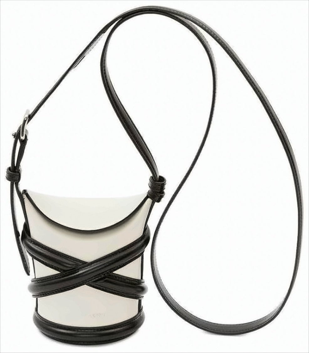 Alexander Mcqueen Structured White Shoulder Bag With Black Trim