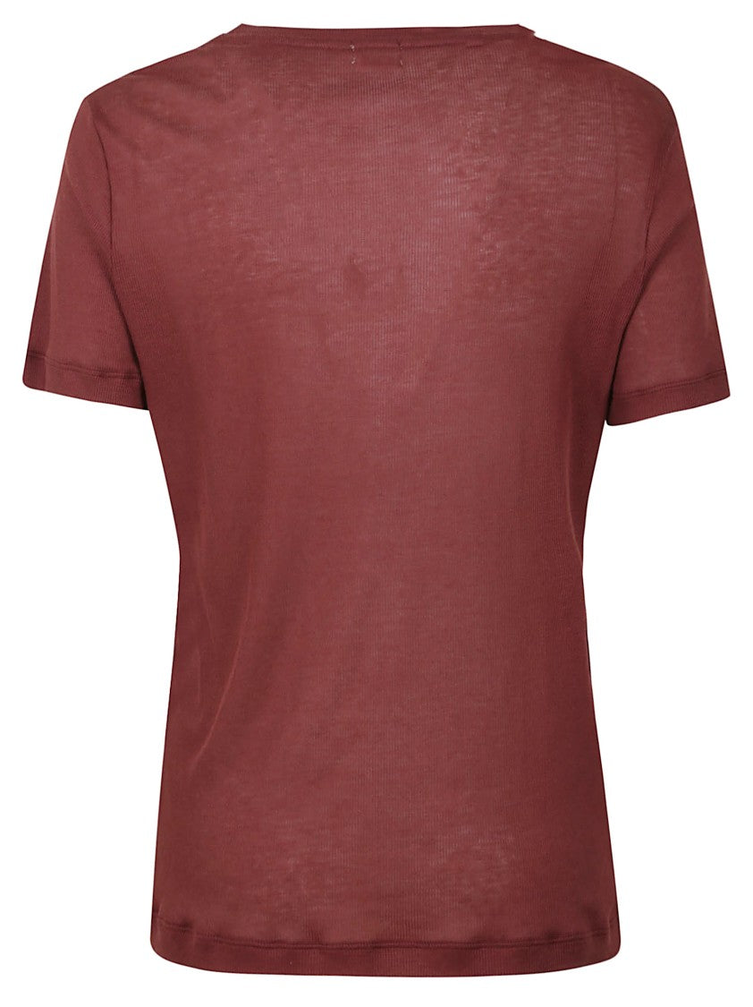 Massimo Alba Burgundy Cotton V-Neck T-Shirt With Relaxed Fit
