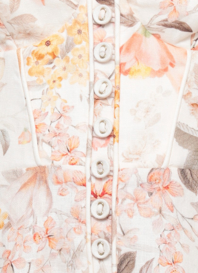 Zimmermann Ivory Floral Accent Linen Midi Dress
