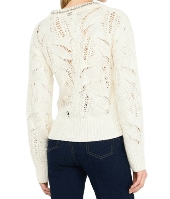 Liu Jo Oversized Cable-Knit Sweater With Jewel Embellishments