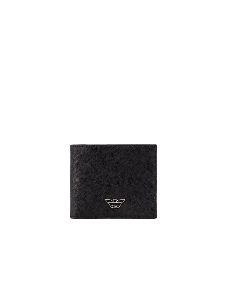 Emporio Armani Textured Black Saffiano Wallet With Eagle Plaque
