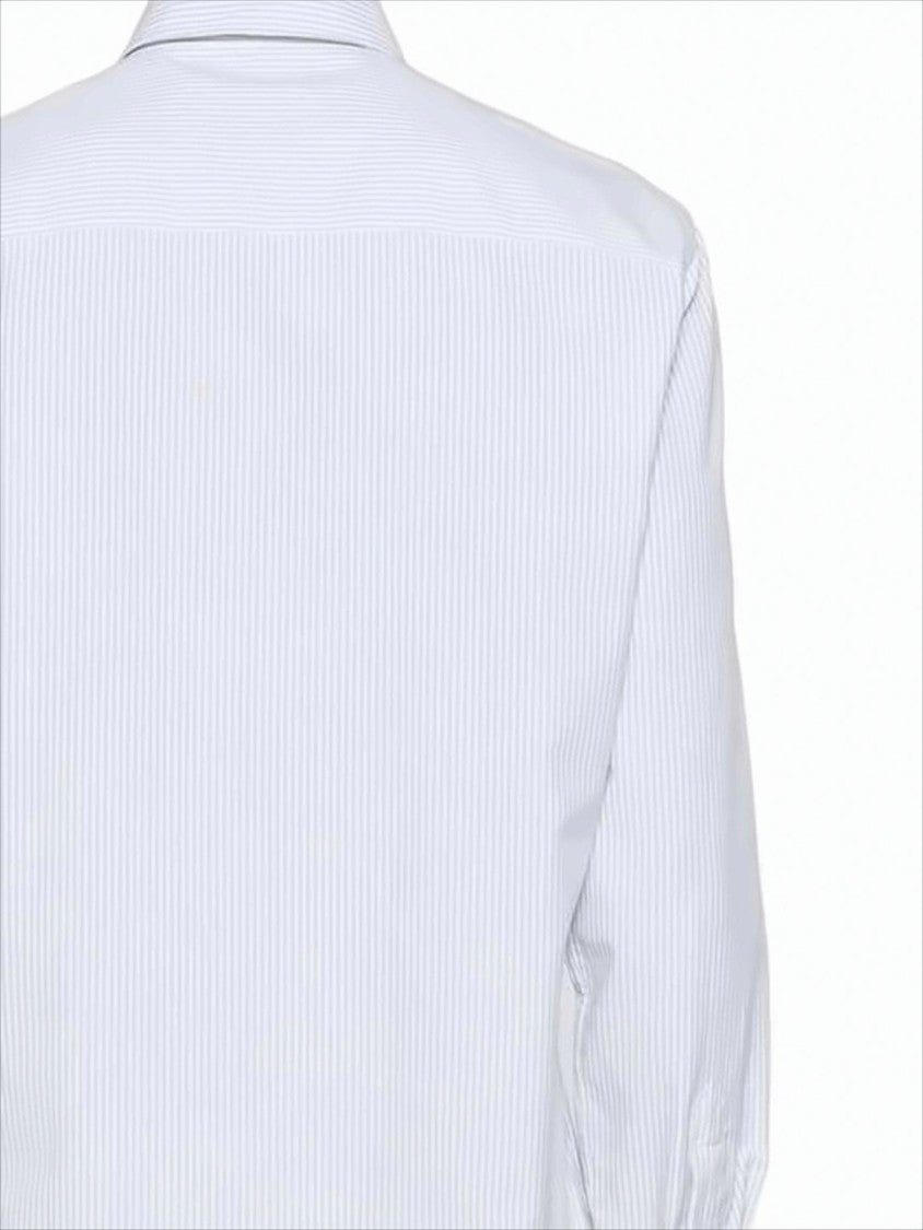 Ami Paris Classic White Button-Up Shirt With Vertical Stripes And Embroidered Detail