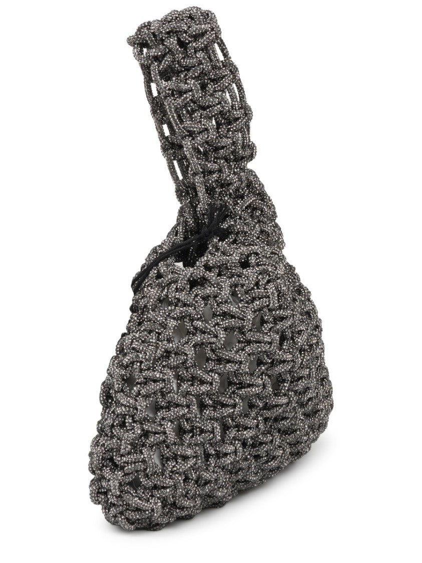 Hibourama Intricate Triangular Handbag With Loop Handle And Woven Design