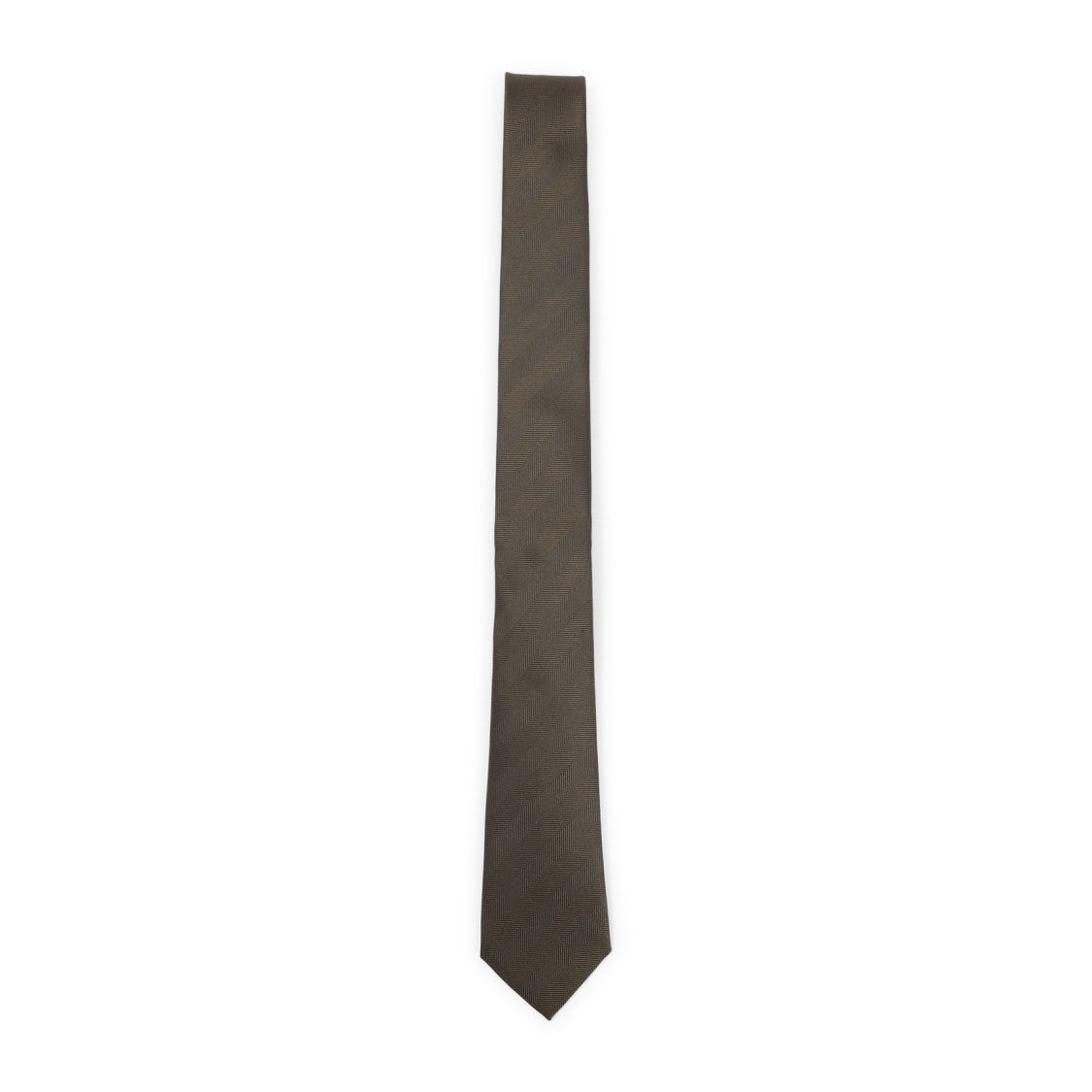 Tom Ford Narrow Brown Mulberry Silk Tie With Herringbone Pattern