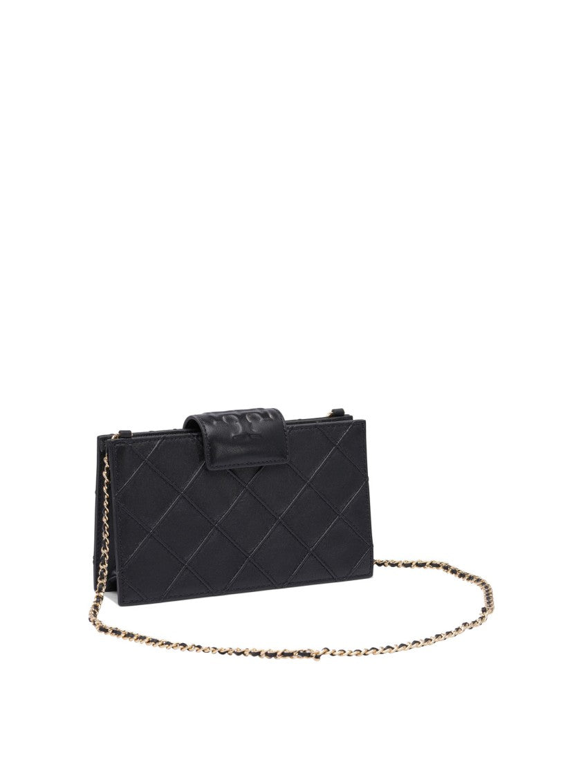 Tory Burch Fleming Mini Chain Wallet In Quilted Leather Design