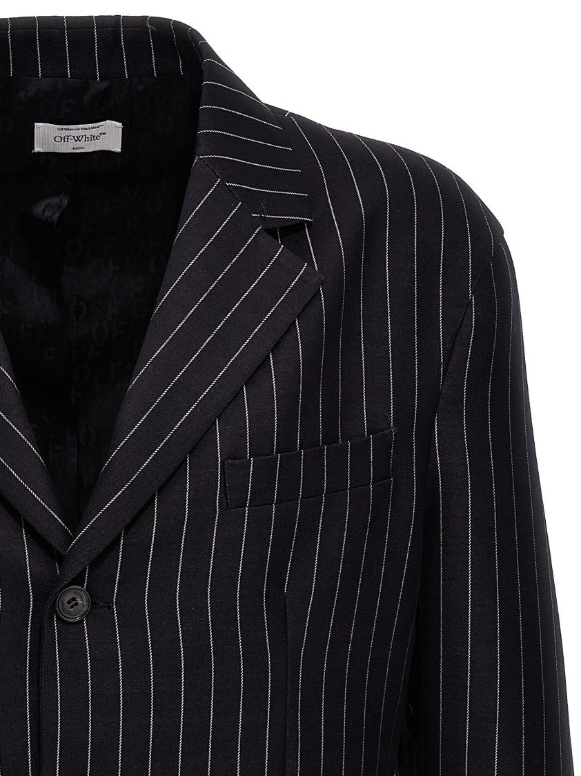 Off-White Pinstripe Pattern Wool Blend Blazer