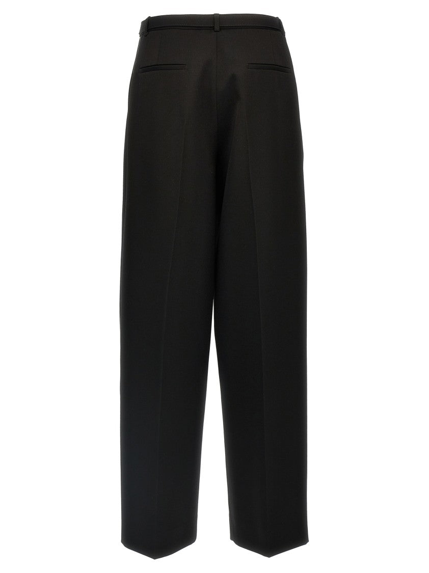Jil Sander Wide-Leg Wool Trousers With Satin Side Detail