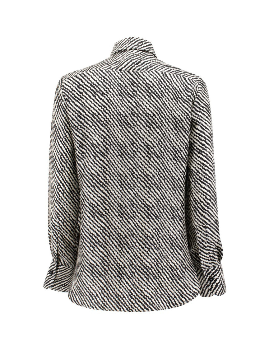 Kiton Printed Pattern Black Silk Blouse