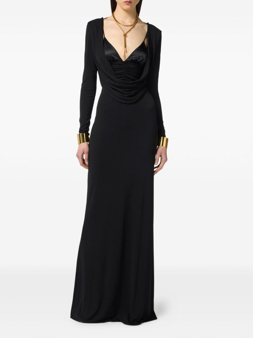 Elisabetta Franchi Fitted Black Evening Dress With Draped Bodice