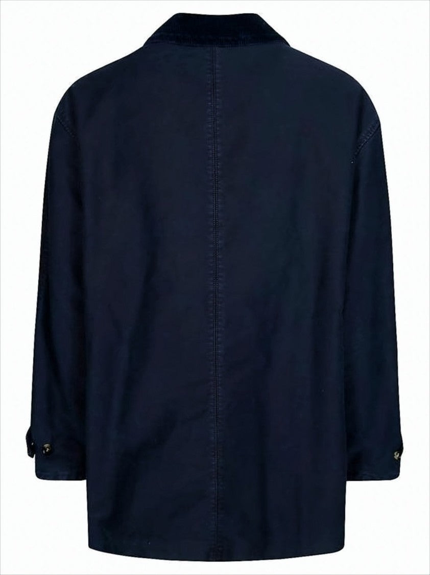 Marni Navy Blue Cotton Jacket With Classic Collar And Utility Pockets