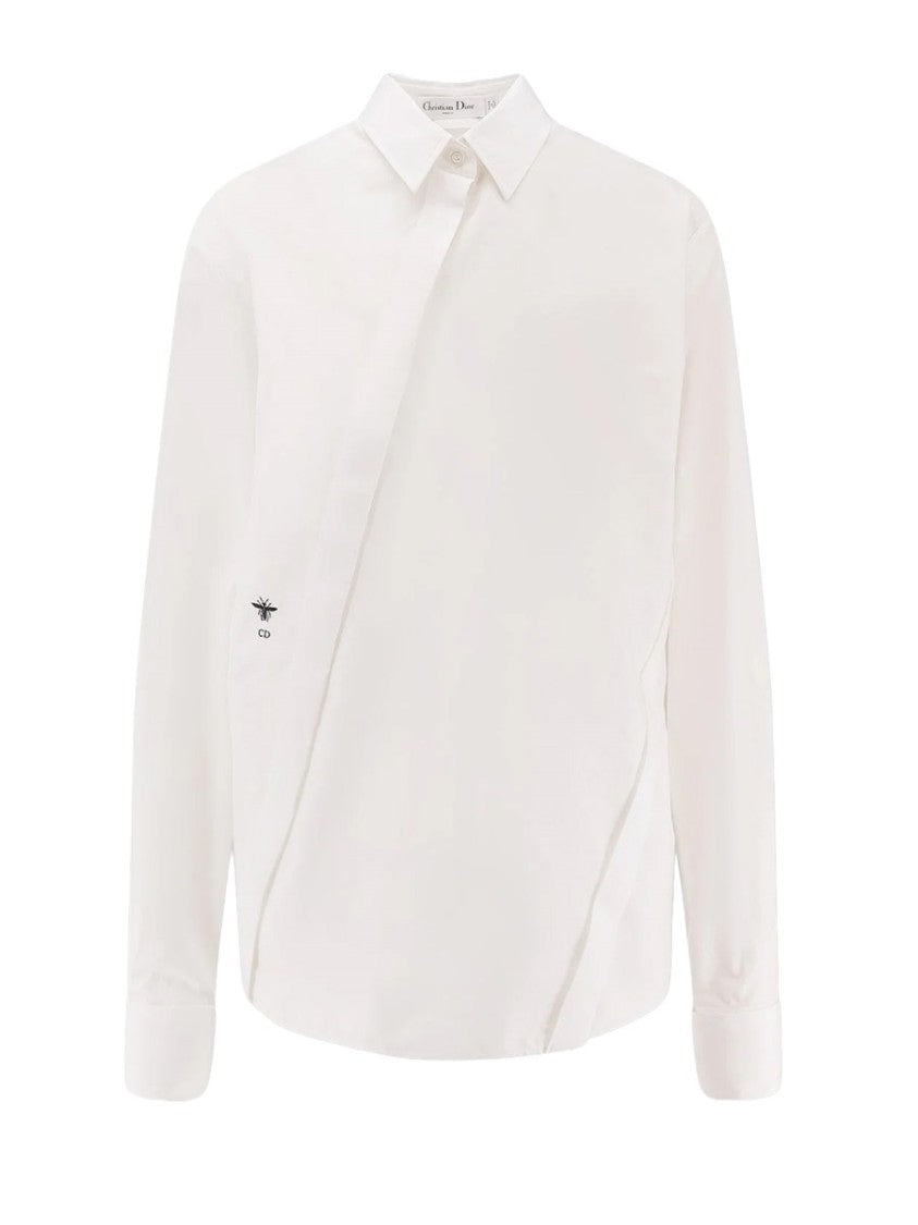 Dior White Asymmetrical Closure Cotton Shirt