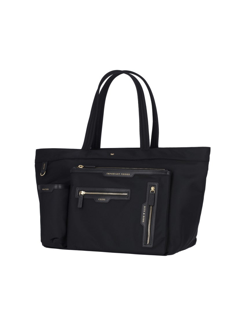 Anya Hindmarch Black Multi-Pocket Nylon Zip Tote Bag