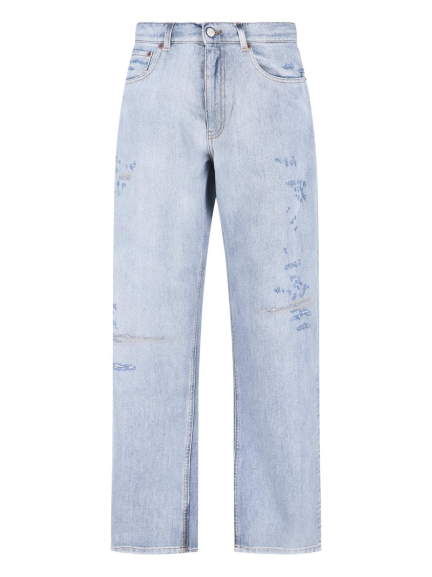 Mm6 By Maison Margiela Light Blue Distressed Straight-Leg Jeans