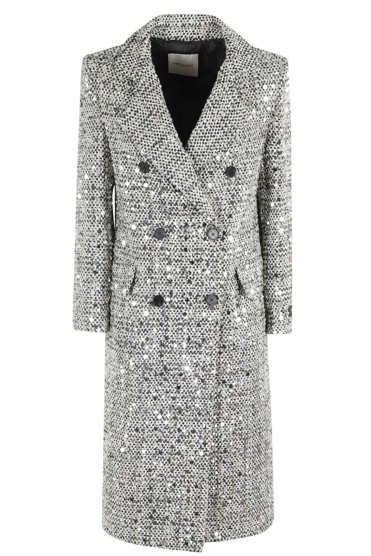 Ermanno Firenze Double-Breasted Coat With All-Over Sequin Inserts