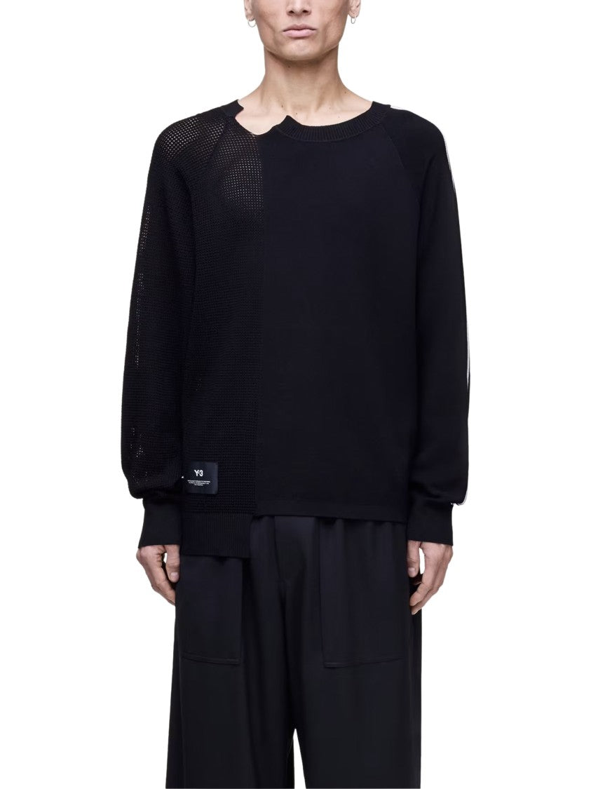 Y-3 Asymmetrical Black Knit Sweater With Contrasting Stripe