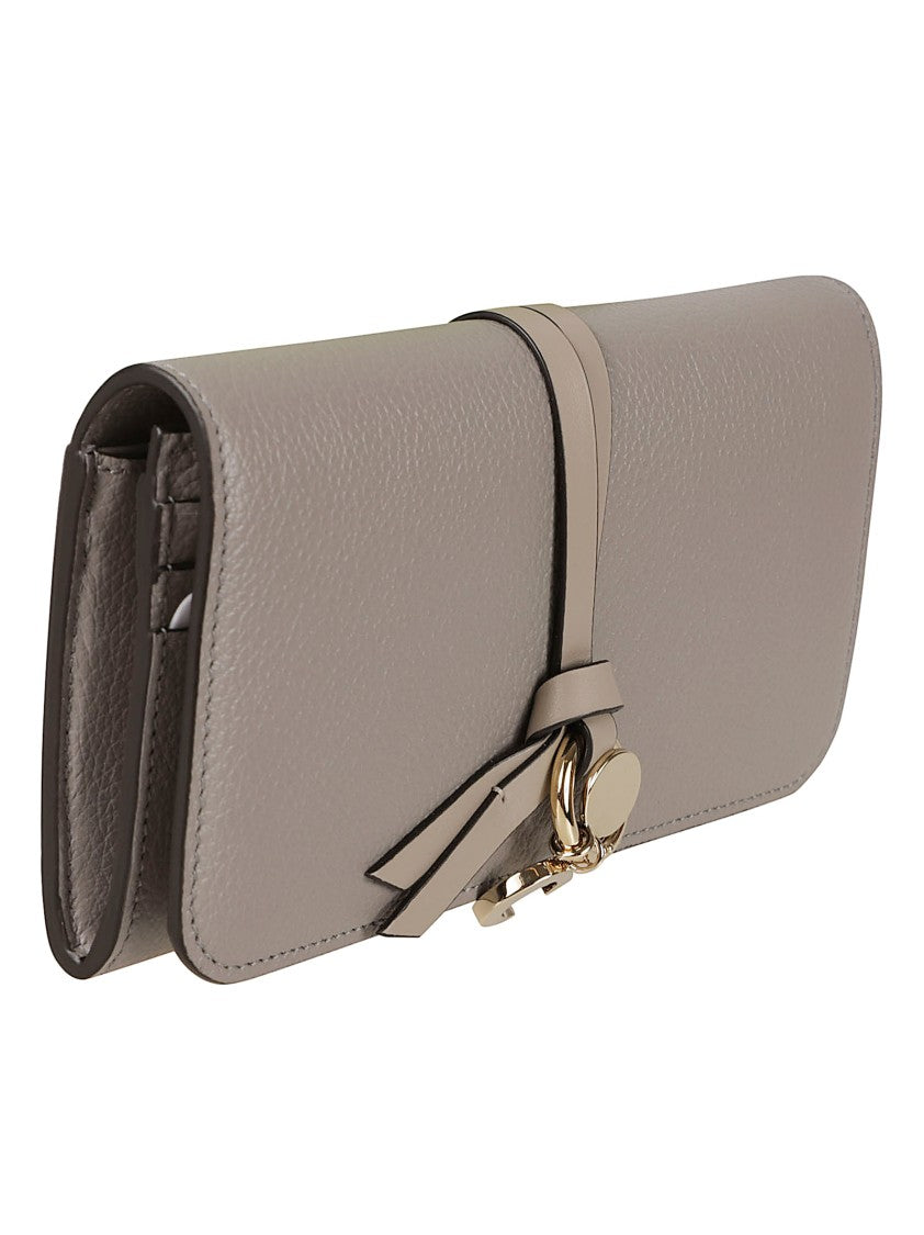 Chloé Textured Leather Wallet With Gold-Tone Strap And Charm