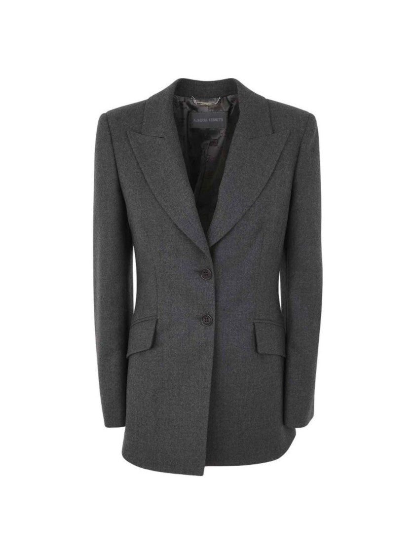 Alberta Ferretti Notched Lapel Grey Tailored Jacket Pockets