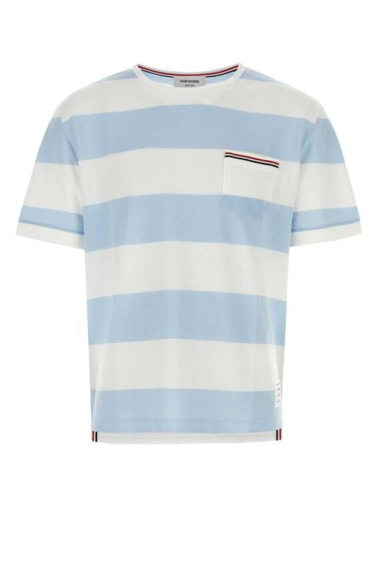 Thom Browne Striped Short-Sleeve T-Shirt With Tricolor Ribbon Details