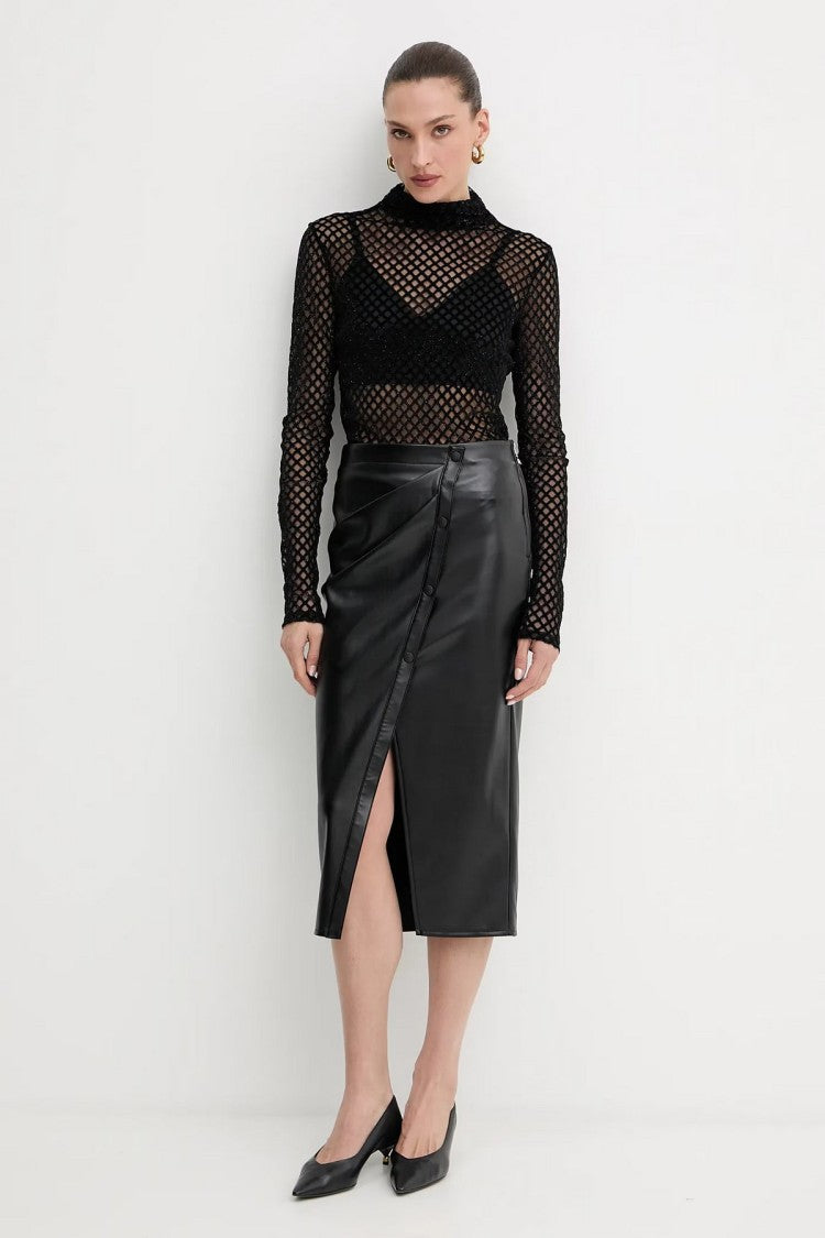 Patrizia Pepe Black Glossy Polyurethane Midi Skirt