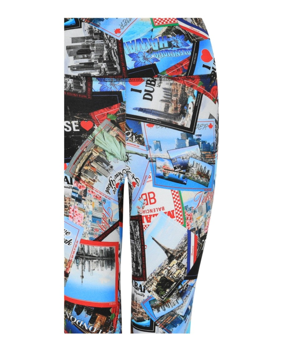 Balenciaga High-Rise Leggings With Postcard Print Of World Landmarks