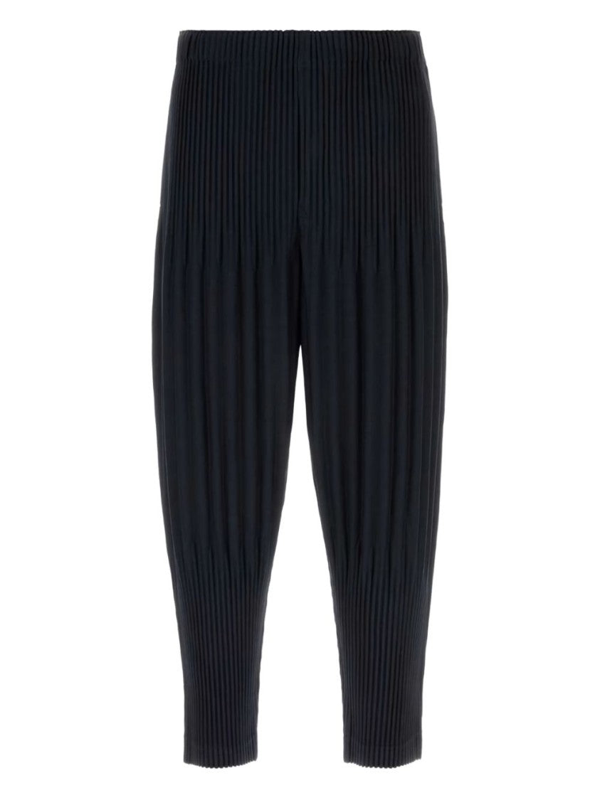 Homme Plissé Issey Miyake Fully Pleated Navy Trousers With Elasticated Waistband