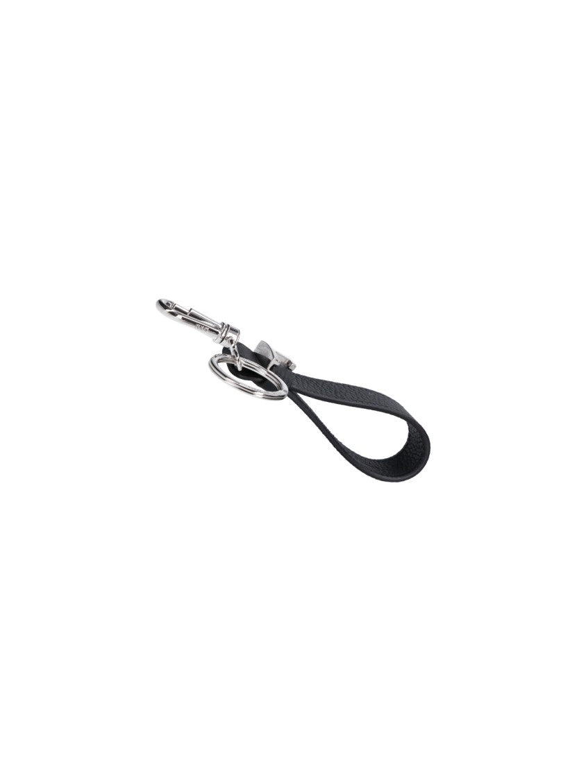 Tod's Black Logo Detail Leather Keychain