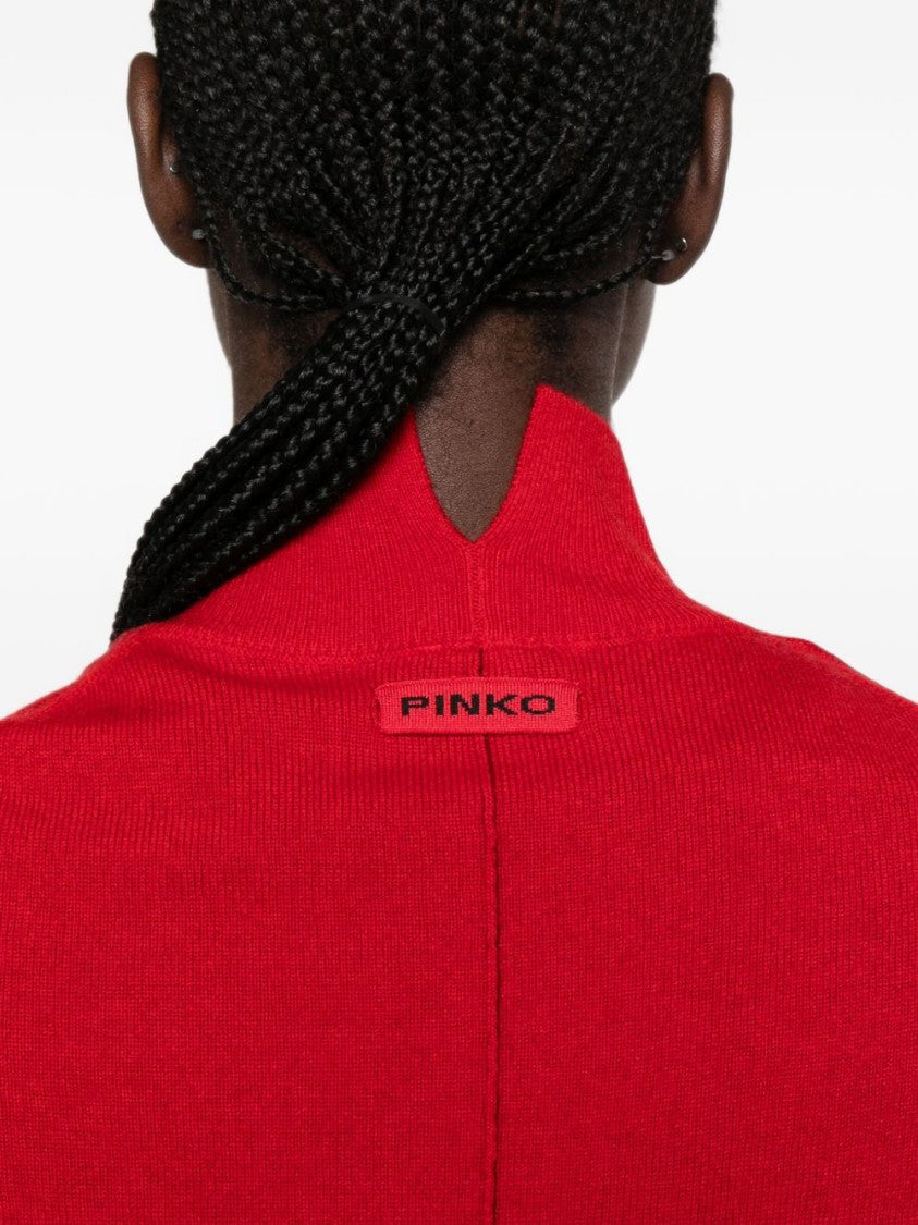 Pinko High Neck Notch Detail Ribbed Accents Sweater