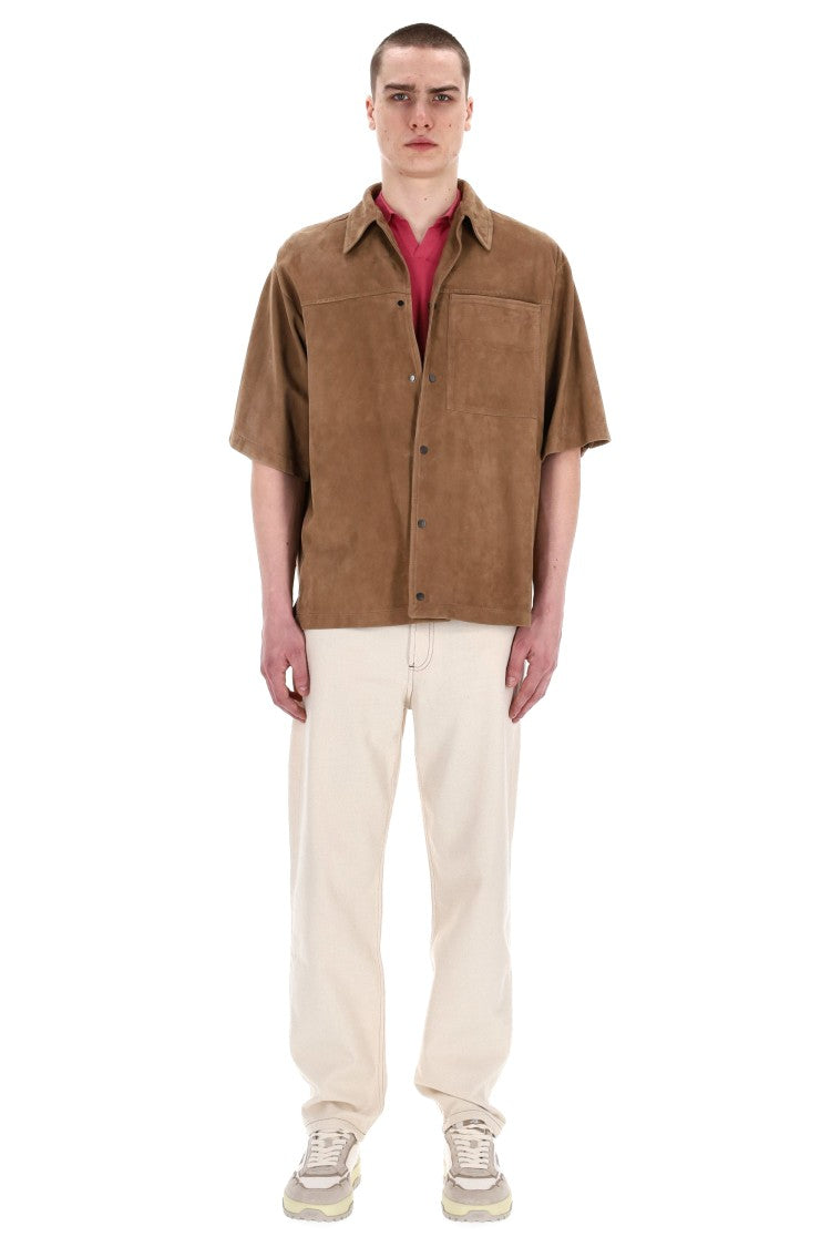 Salvatore Santoro Short-Sleeve Suede Overshirt Over Fit