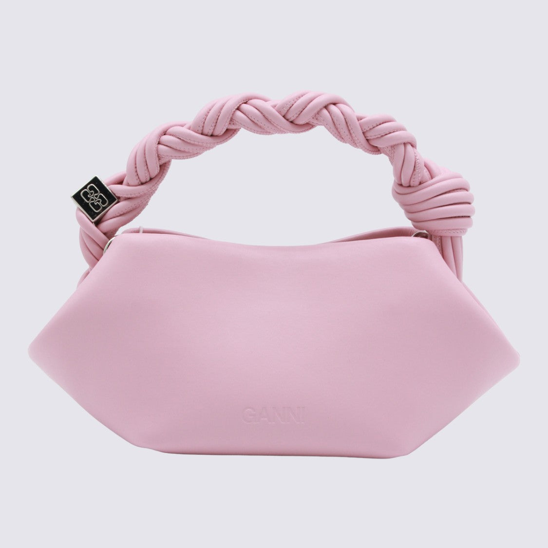 Ganni Geometric Pink Bag With Twisted Handle And Detachable Strap
