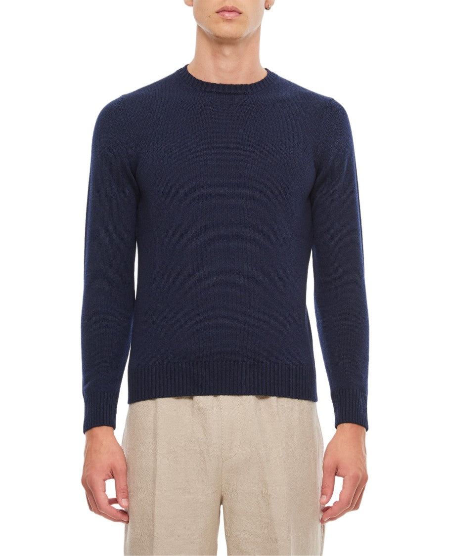 Drumohr Regular Fit Navy Blue Cashmere Crewneck Sweater