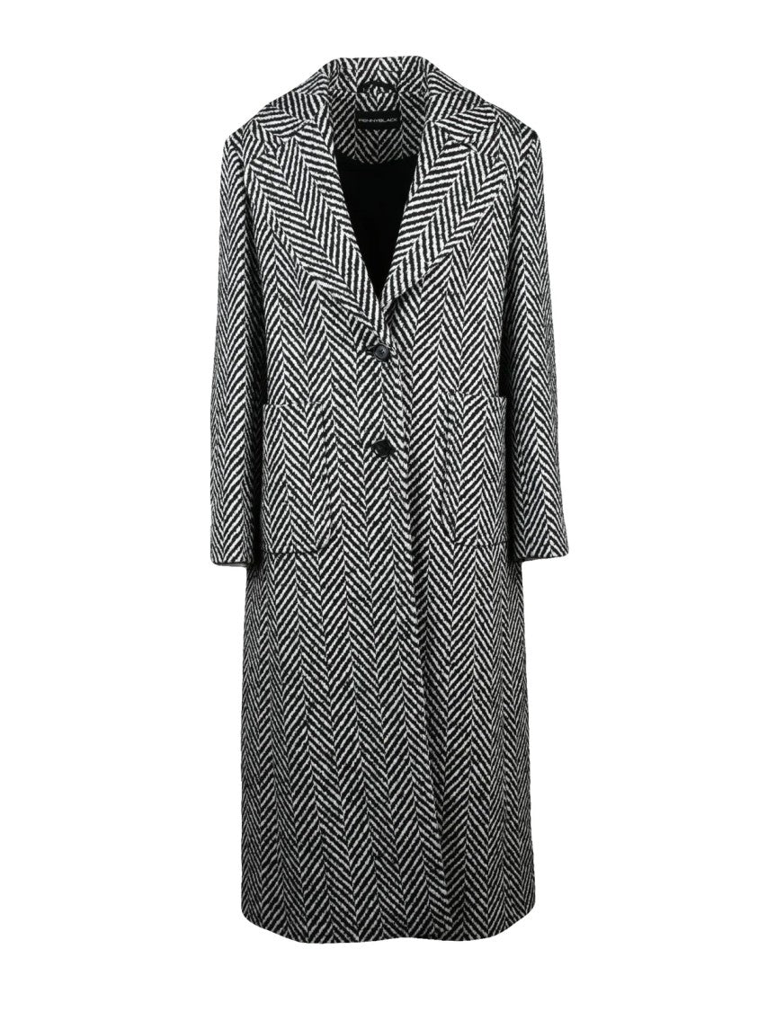 Pennyblack Tailored Long Herringbone Coat With Notched Lapel And Button Closure
