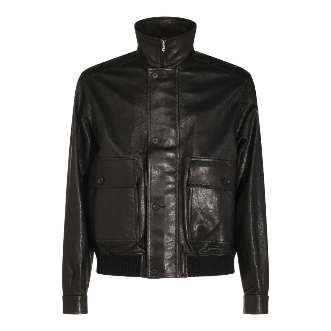 Auralee High Stand Collar Ribbed Leather Jacket