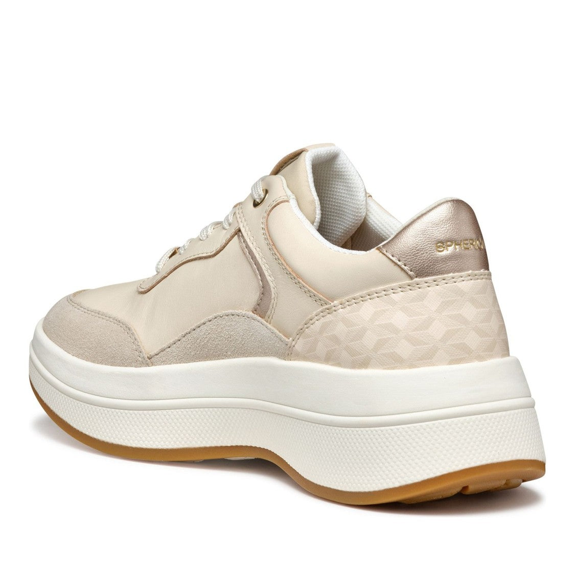 Geox Spherica Ecub Beige Panel Leather Sneakers