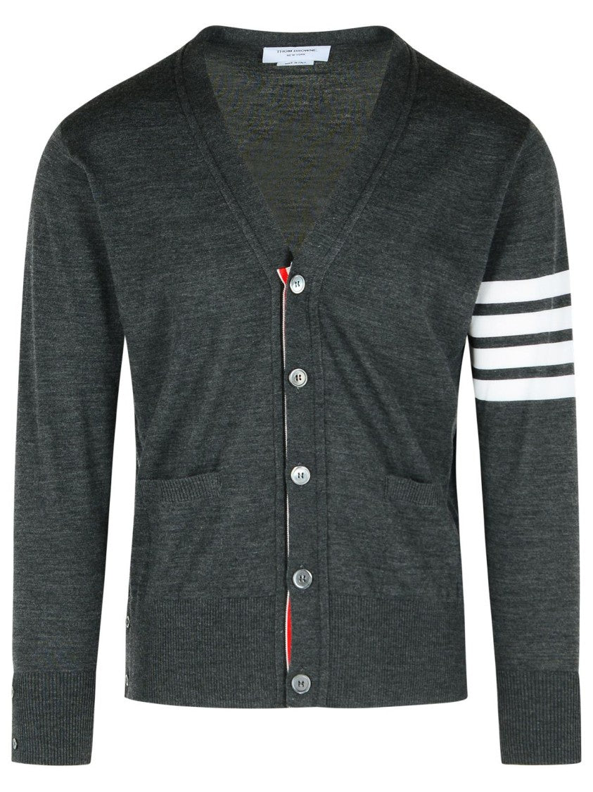 Thom Browne 4Bar' Dark Grey Virgin Wool Cardigan