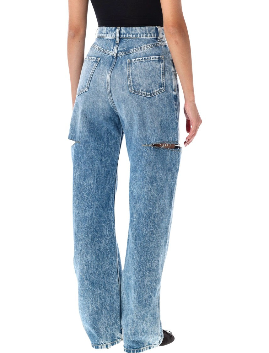 Maison Margiela Stone-Washed Frayed Cut-Out Wide-Leg Jeans