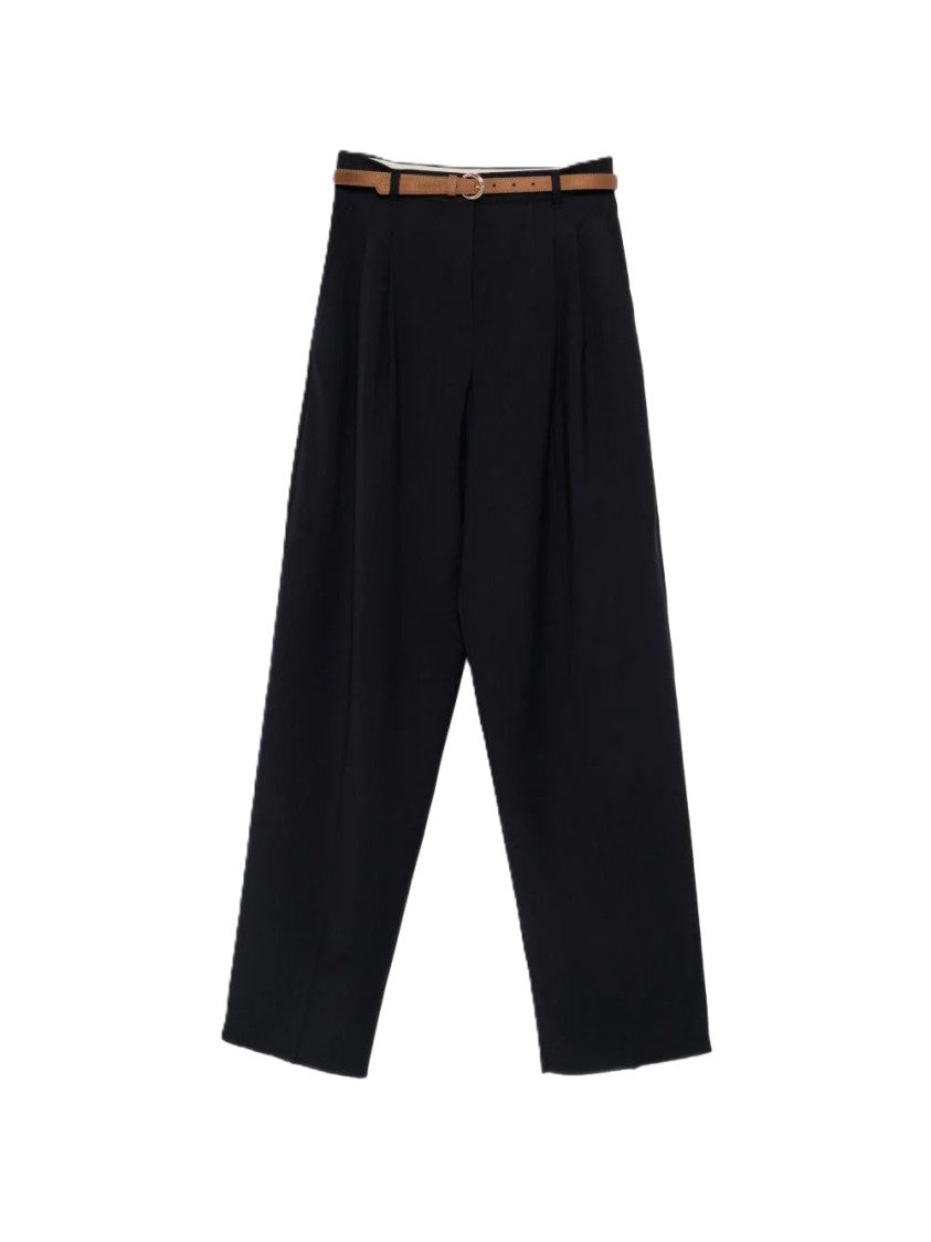 Max Mara Pleated High-Waist Wide-Leg Trousers With Slim Belt