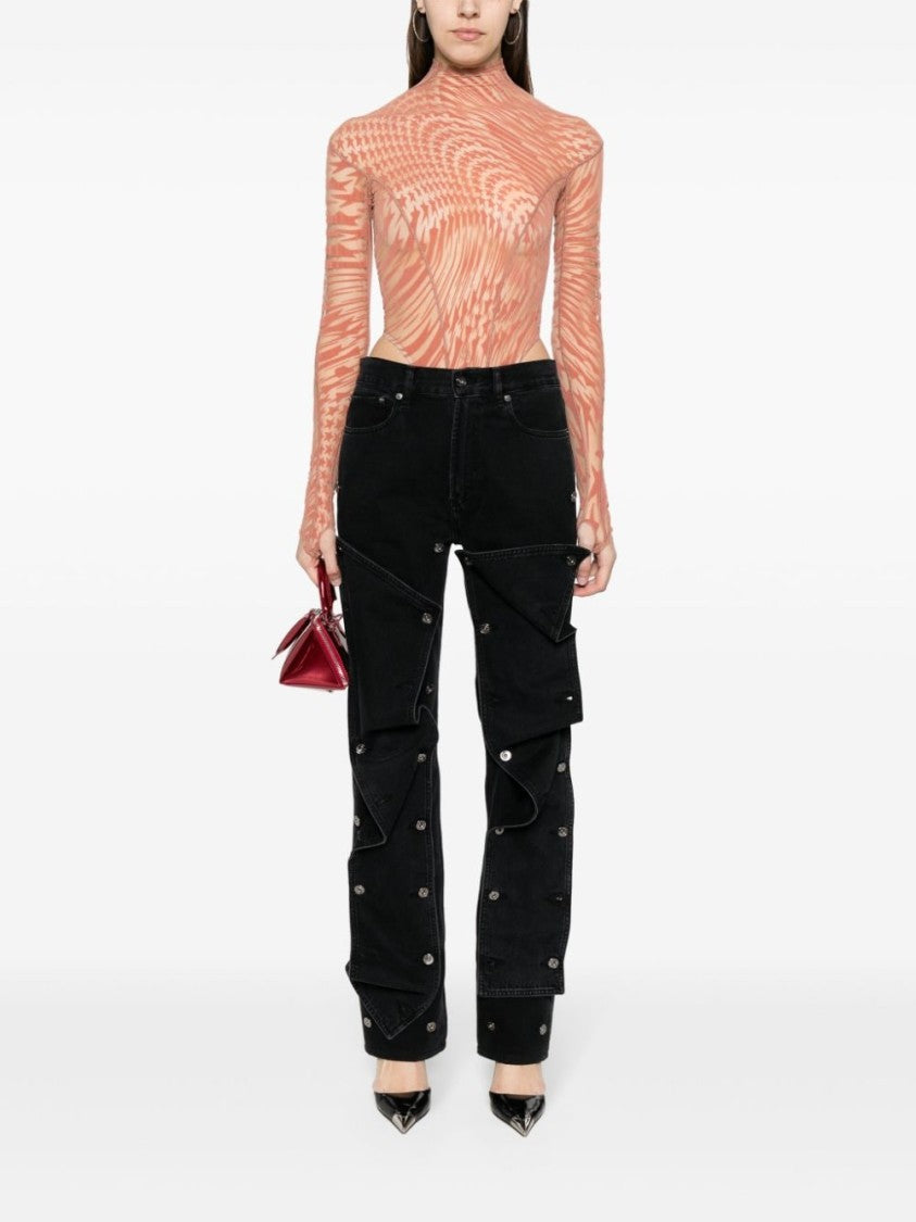 Mugler Peach Pink Stretch Mesh Top