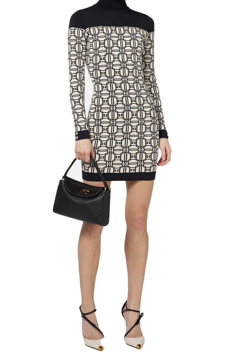 Elisabetta Franchi Form-Fitting White Dress With Geometric Pattern