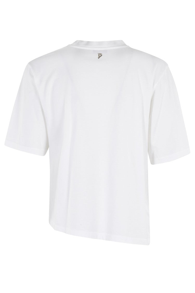 Dondup Boxy White T-Shirt With Unique Draping Detail