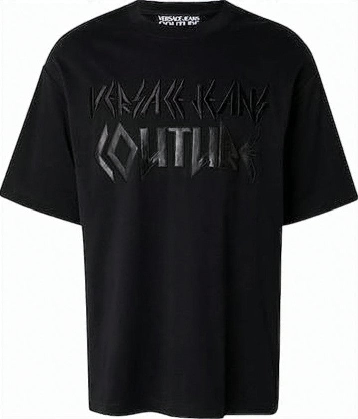 Versace Short-Sleeve Black T-Shirt With Embossed Logo