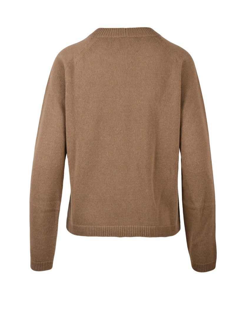 Max Mara Damasco Crew Neck Sweater In Rich Brown Wool-Cashmere Blend