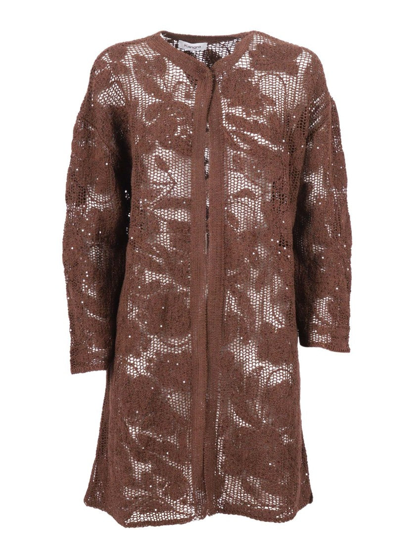 Kangra Cashmere Brown Open Knit Sequined Jacket